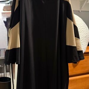 Nina Leonard Black and Tan Draped Sleeve Cold Shoulder Dress